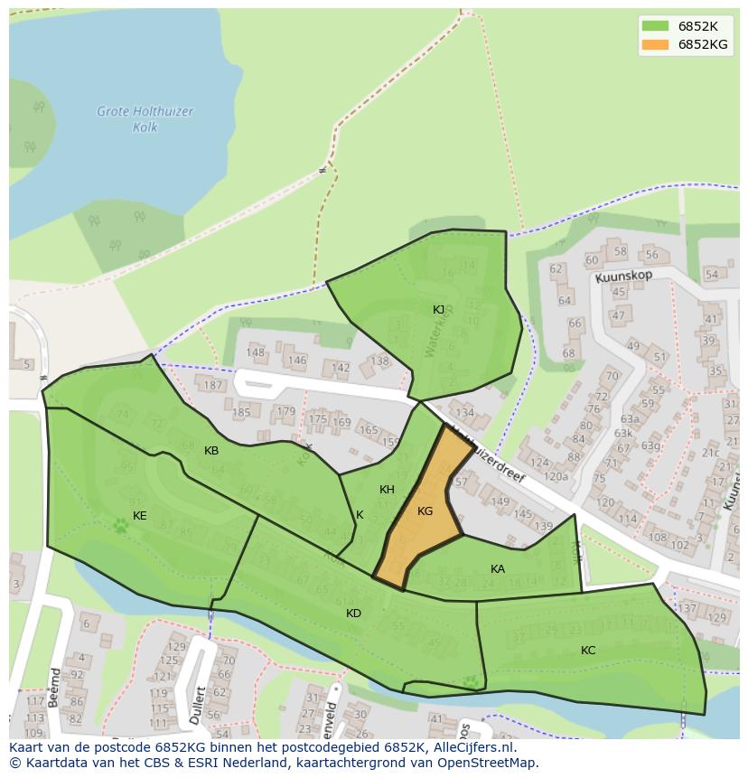 Afbeelding van het postcodegebied 6852 KG op de kaart.