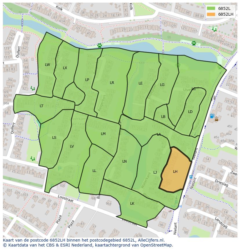 Afbeelding van het postcodegebied 6852 LH op de kaart.