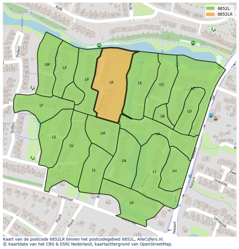 Afbeelding van het postcodegebied 6852 LR op de kaart.