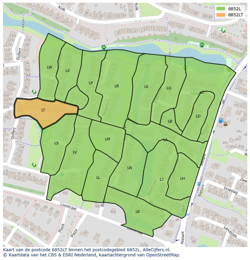 Afbeelding van het postcodegebied 6852 LT op de kaart.
