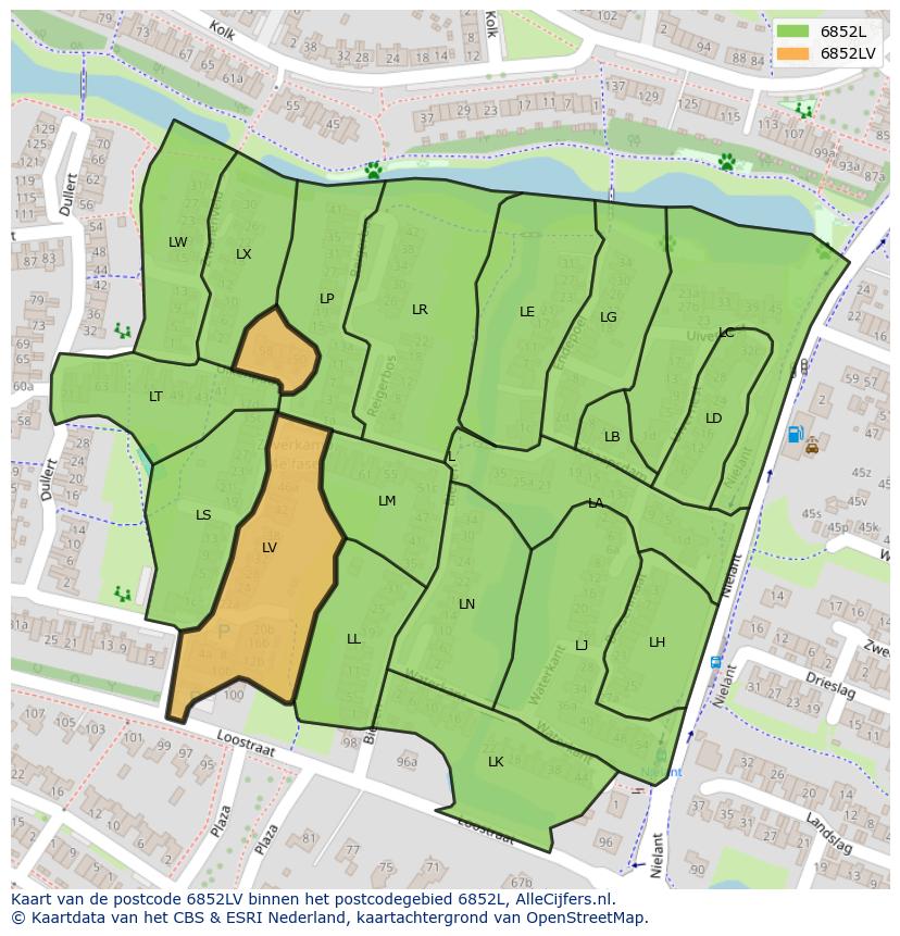 Afbeelding van het postcodegebied 6852 LV op de kaart.