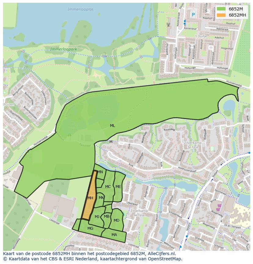 Afbeelding van het postcodegebied 6852 MH op de kaart.