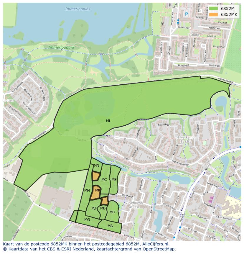 Afbeelding van het postcodegebied 6852 MK op de kaart.