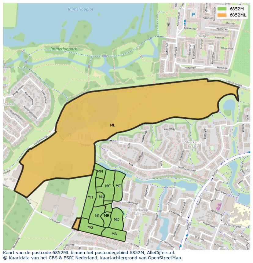 Afbeelding van het postcodegebied 6852 ML op de kaart.