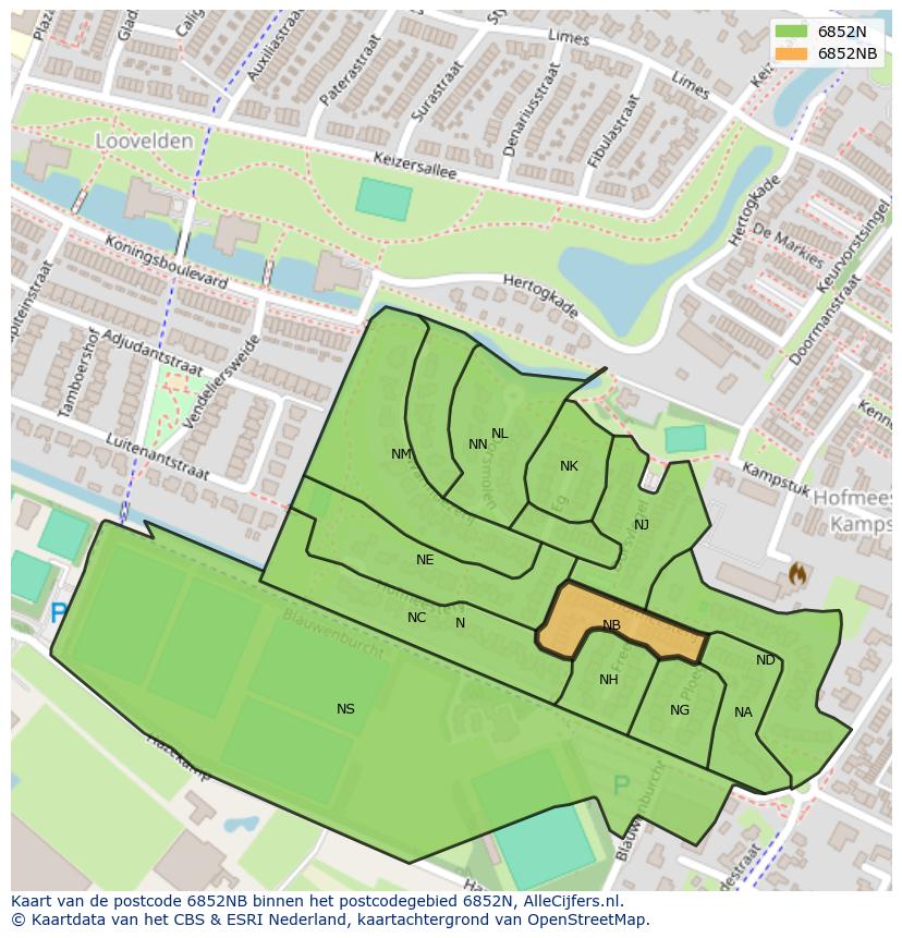 Afbeelding van het postcodegebied 6852 NB op de kaart.