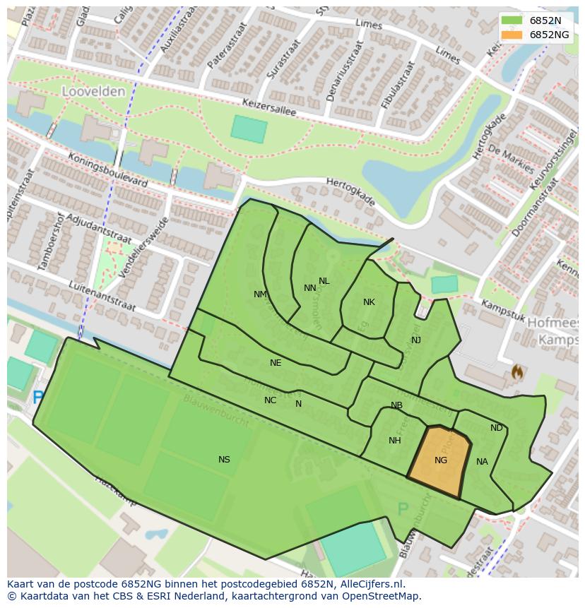 Afbeelding van het postcodegebied 6852 NG op de kaart.