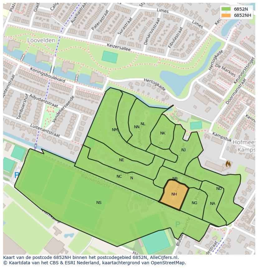 Afbeelding van het postcodegebied 6852 NH op de kaart.