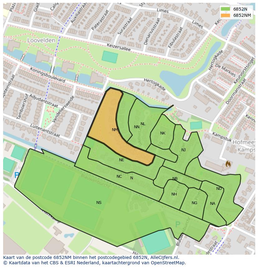 Afbeelding van het postcodegebied 6852 NM op de kaart.