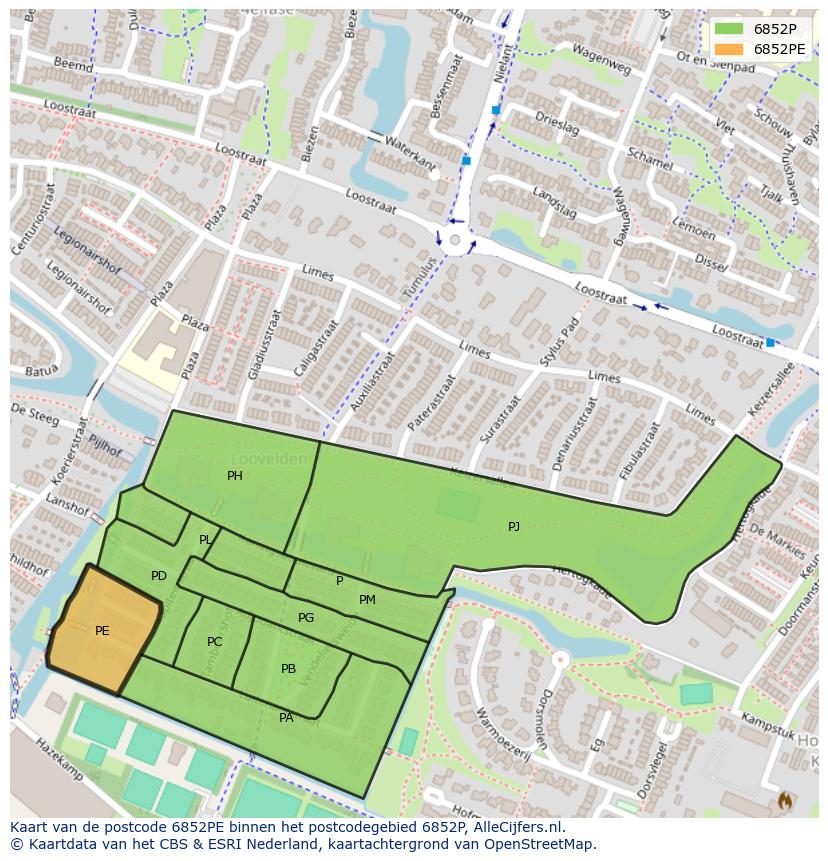 Afbeelding van het postcodegebied 6852 PE op de kaart.