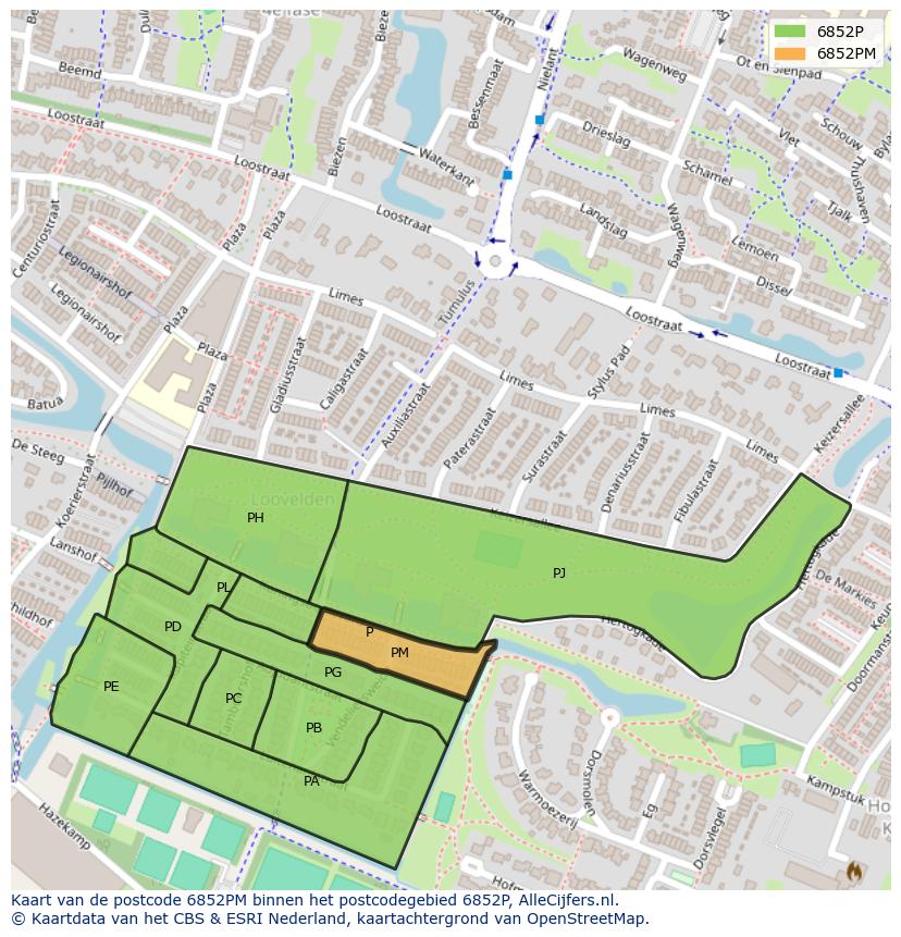 Afbeelding van het postcodegebied 6852 PM op de kaart.