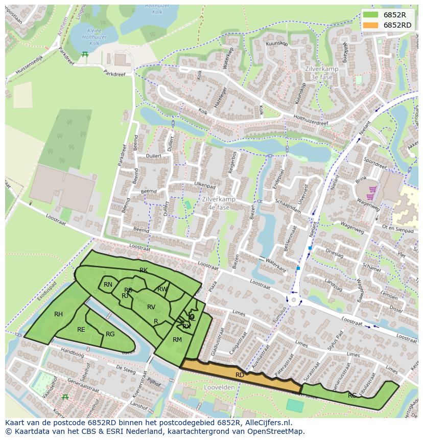 Afbeelding van het postcodegebied 6852 RD op de kaart.