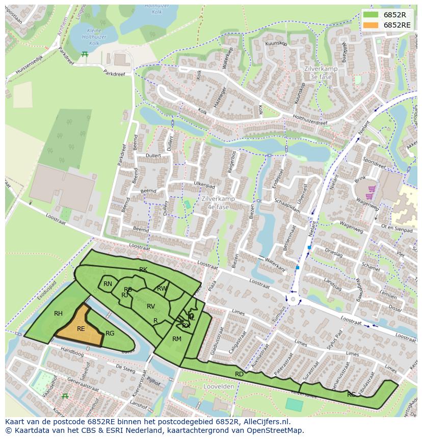 Afbeelding van het postcodegebied 6852 RE op de kaart.