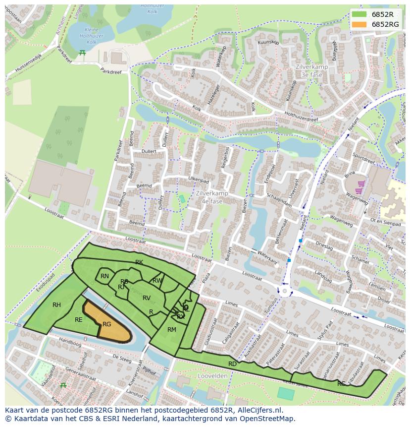 Afbeelding van het postcodegebied 6852 RG op de kaart.
