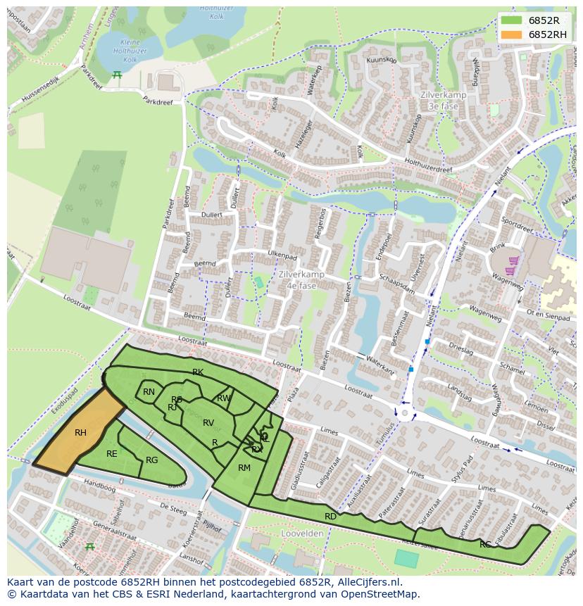 Afbeelding van het postcodegebied 6852 RH op de kaart.