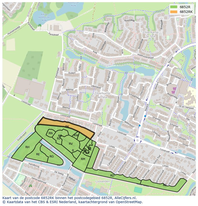 Afbeelding van het postcodegebied 6852 RK op de kaart.