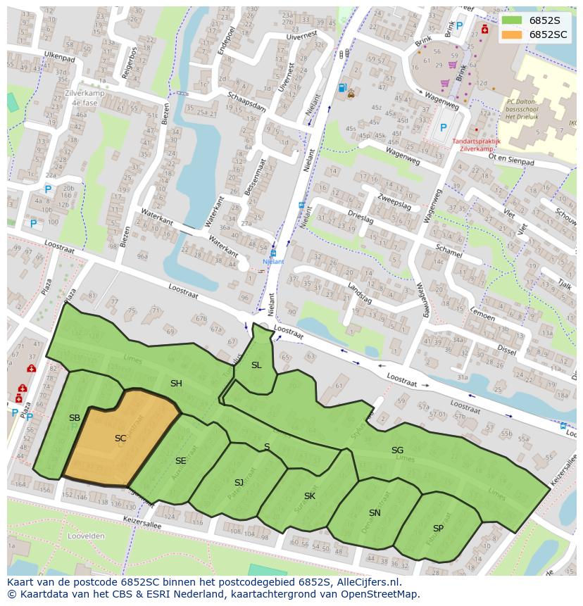 Afbeelding van het postcodegebied 6852 SC op de kaart.