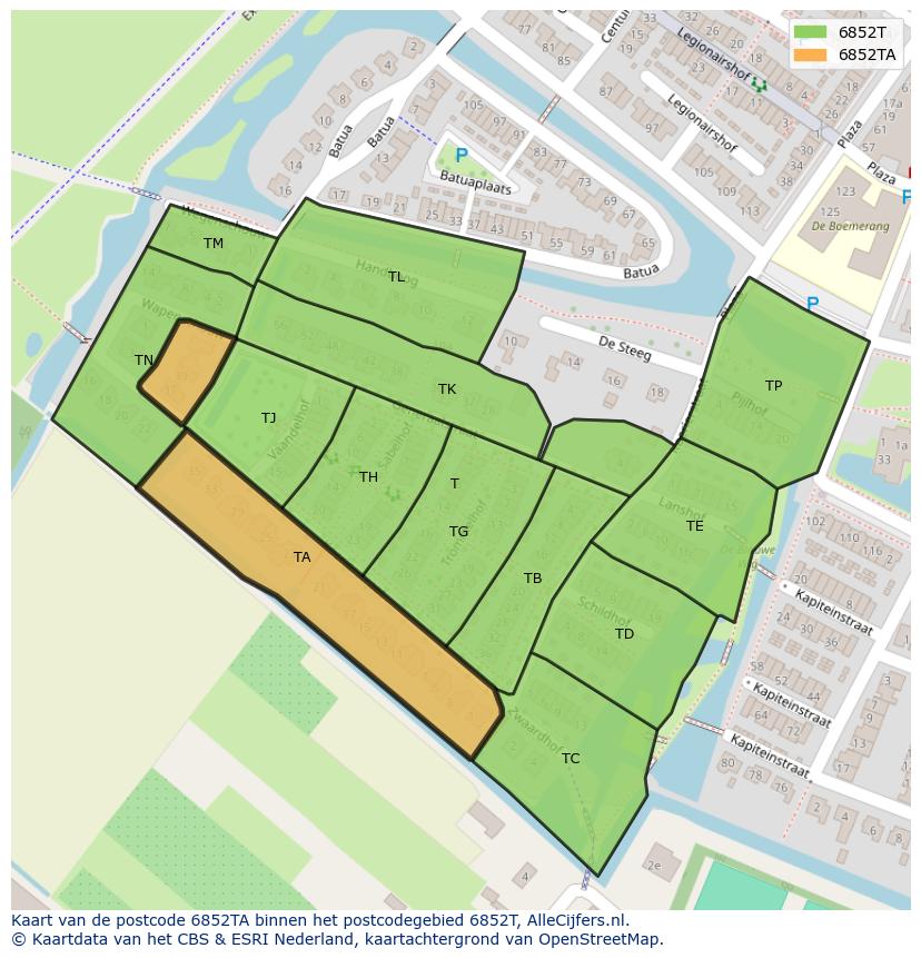 Afbeelding van het postcodegebied 6852 TA op de kaart.