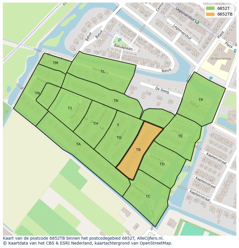 Afbeelding van het postcodegebied 6852 TB op de kaart.
