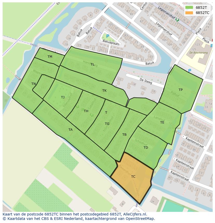 Afbeelding van het postcodegebied 6852 TC op de kaart.