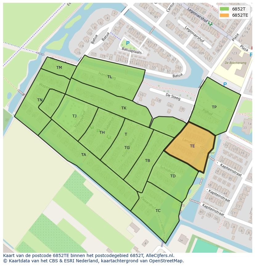 Afbeelding van het postcodegebied 6852 TE op de kaart.