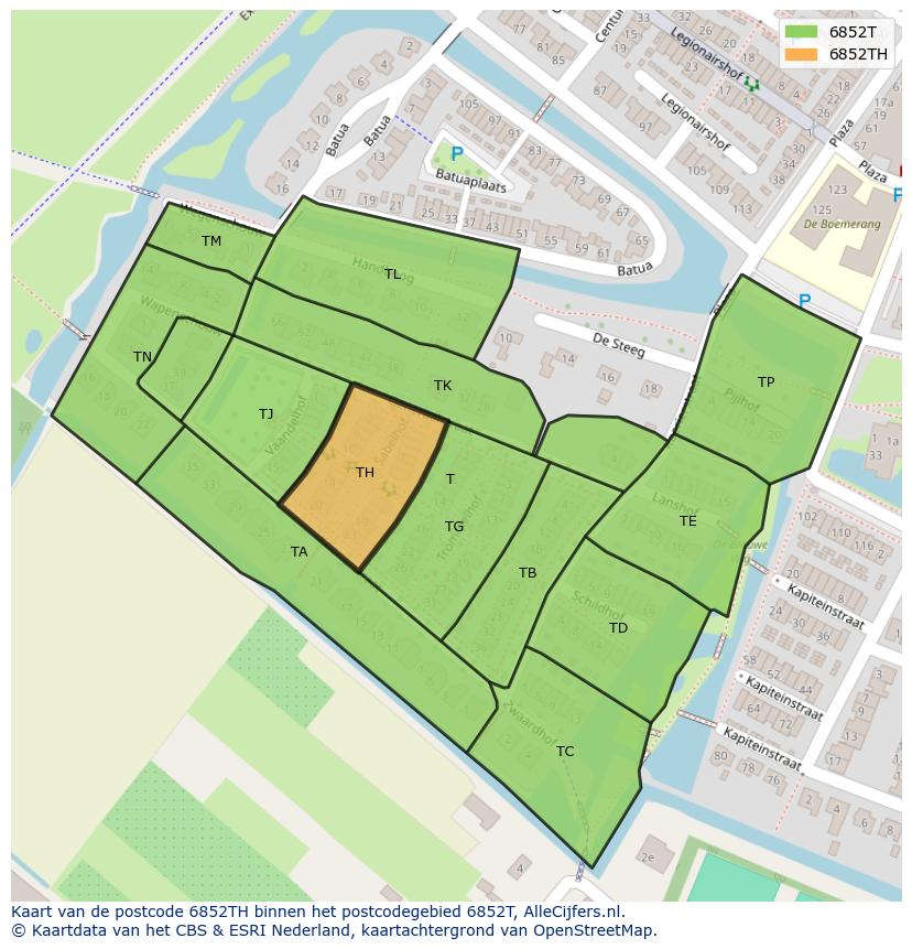 Afbeelding van het postcodegebied 6852 TH op de kaart.