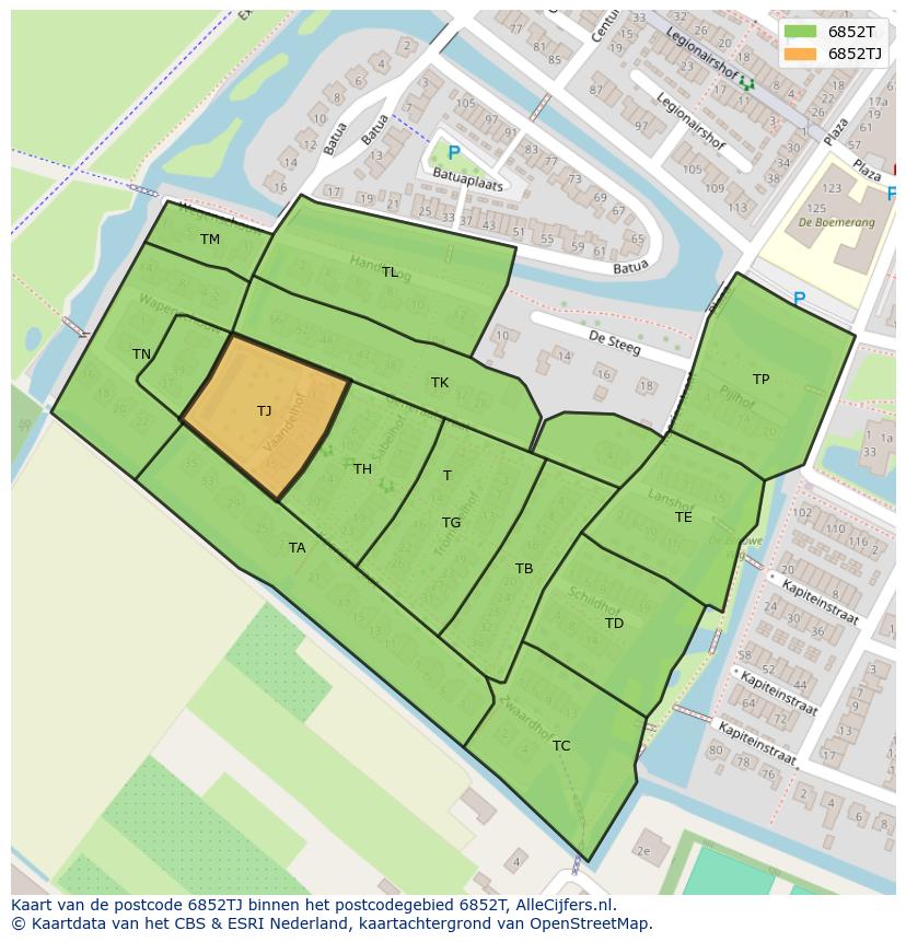 Afbeelding van het postcodegebied 6852 TJ op de kaart.