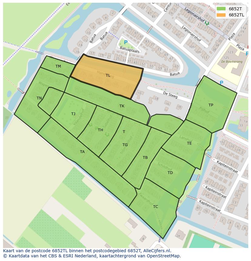 Afbeelding van het postcodegebied 6852 TL op de kaart.