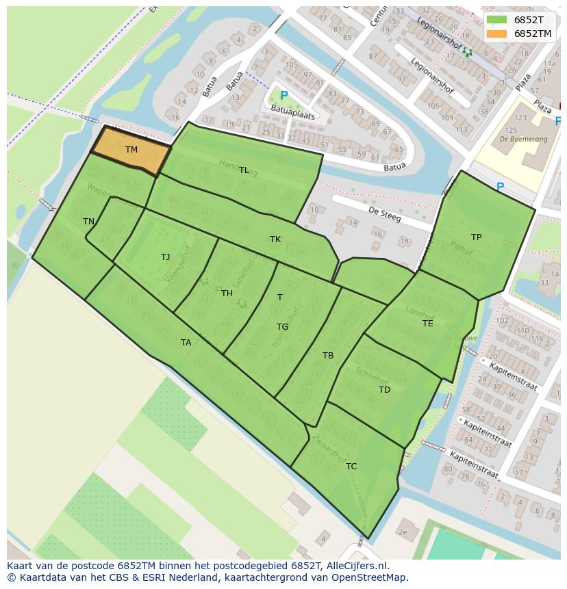 Afbeelding van het postcodegebied 6852 TM op de kaart.