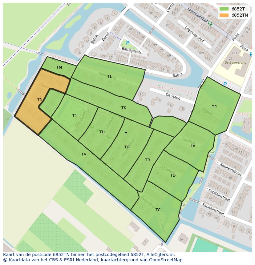 Afbeelding van het postcodegebied 6852 TN op de kaart.