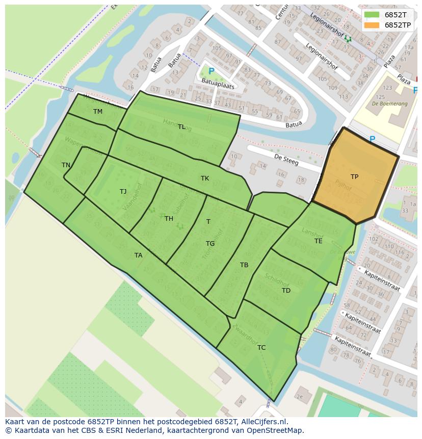 Afbeelding van het postcodegebied 6852 TP op de kaart.