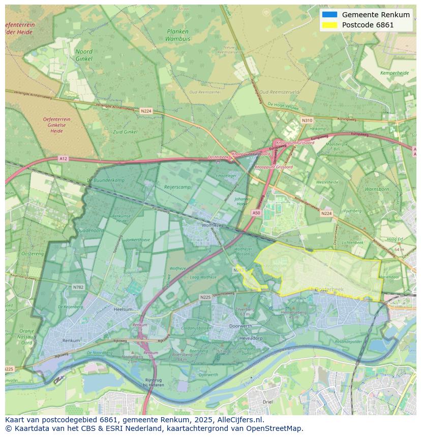 Afbeelding van het postcodegebied 6861 op de kaart.