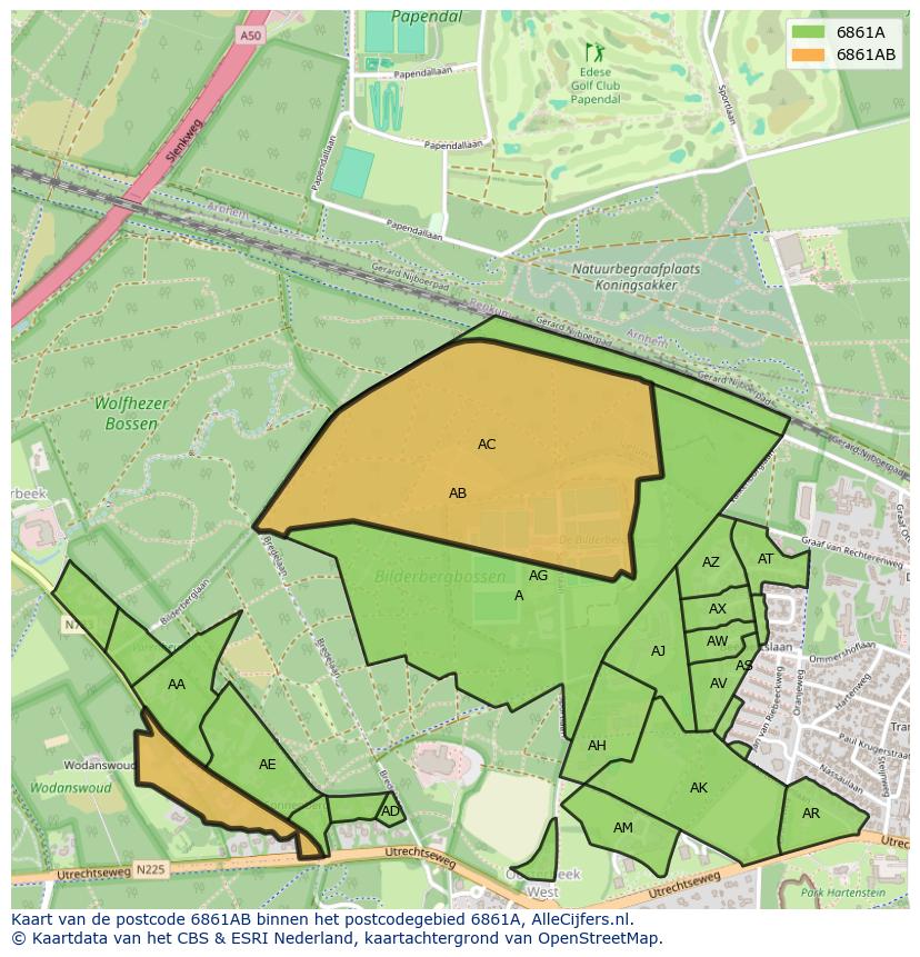 Afbeelding van het postcodegebied 6861 AB op de kaart.