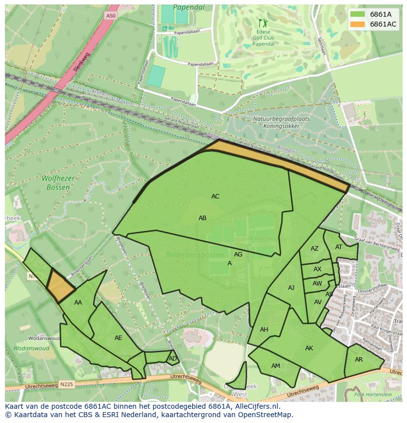 Afbeelding van het postcodegebied 6861 AC op de kaart.