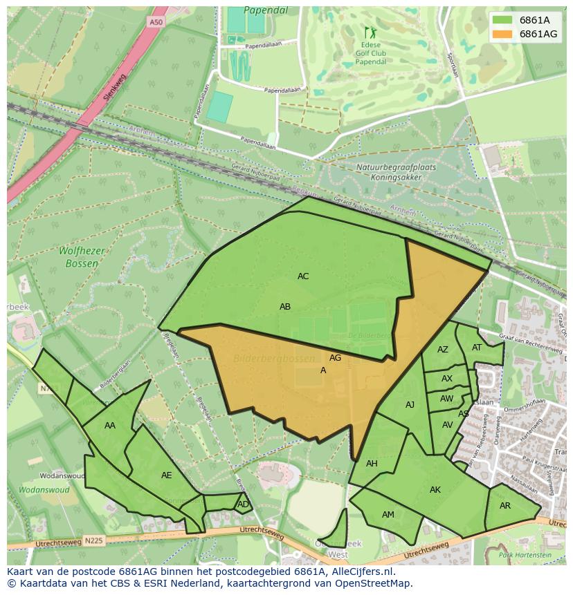 Afbeelding van het postcodegebied 6861 AG op de kaart.