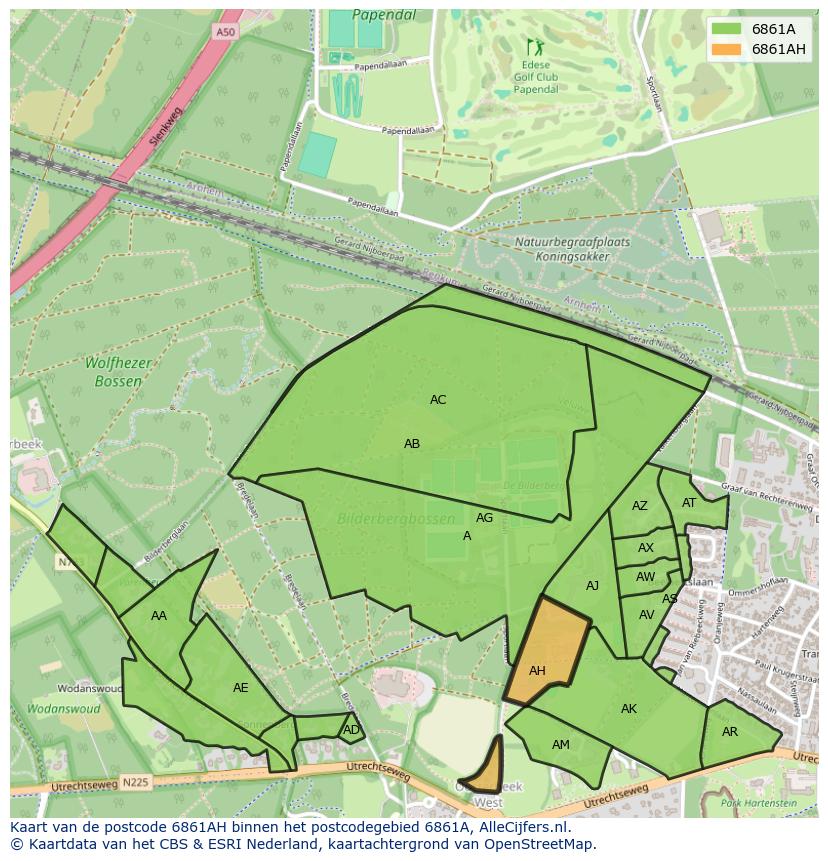 Afbeelding van het postcodegebied 6861 AH op de kaart.