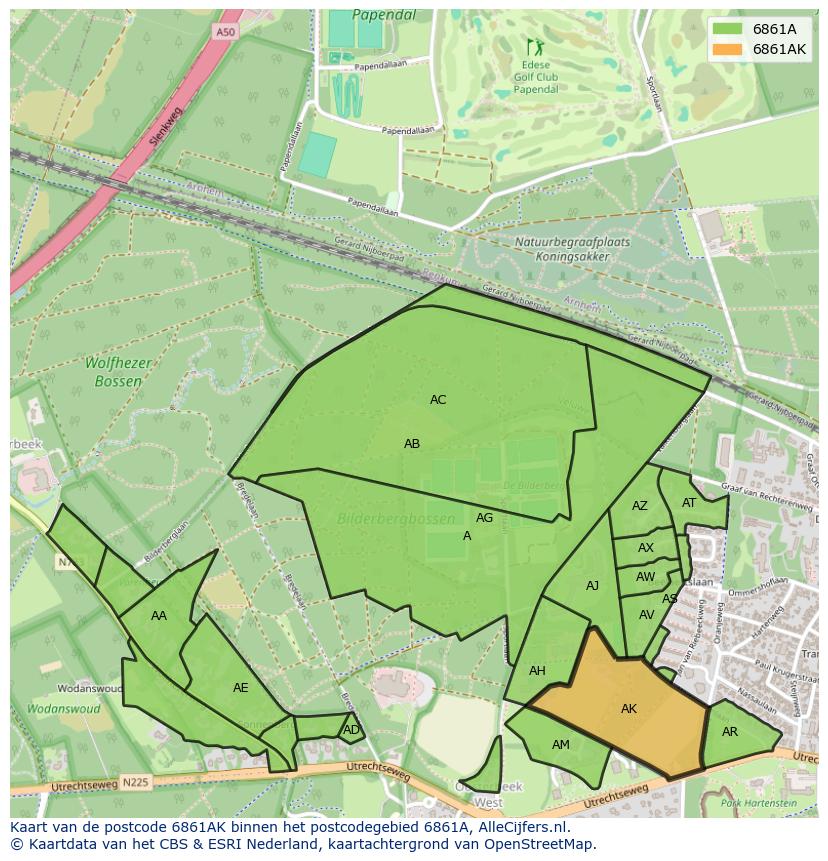 Afbeelding van het postcodegebied 6861 AK op de kaart.