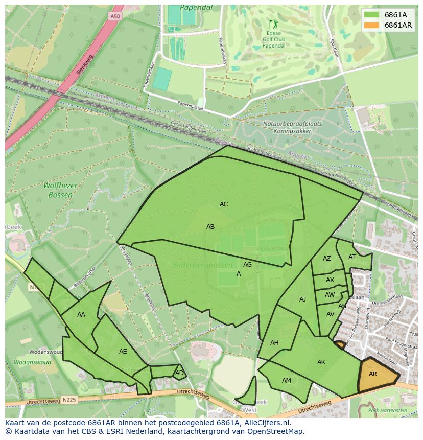 Afbeelding van het postcodegebied 6861 AR op de kaart.