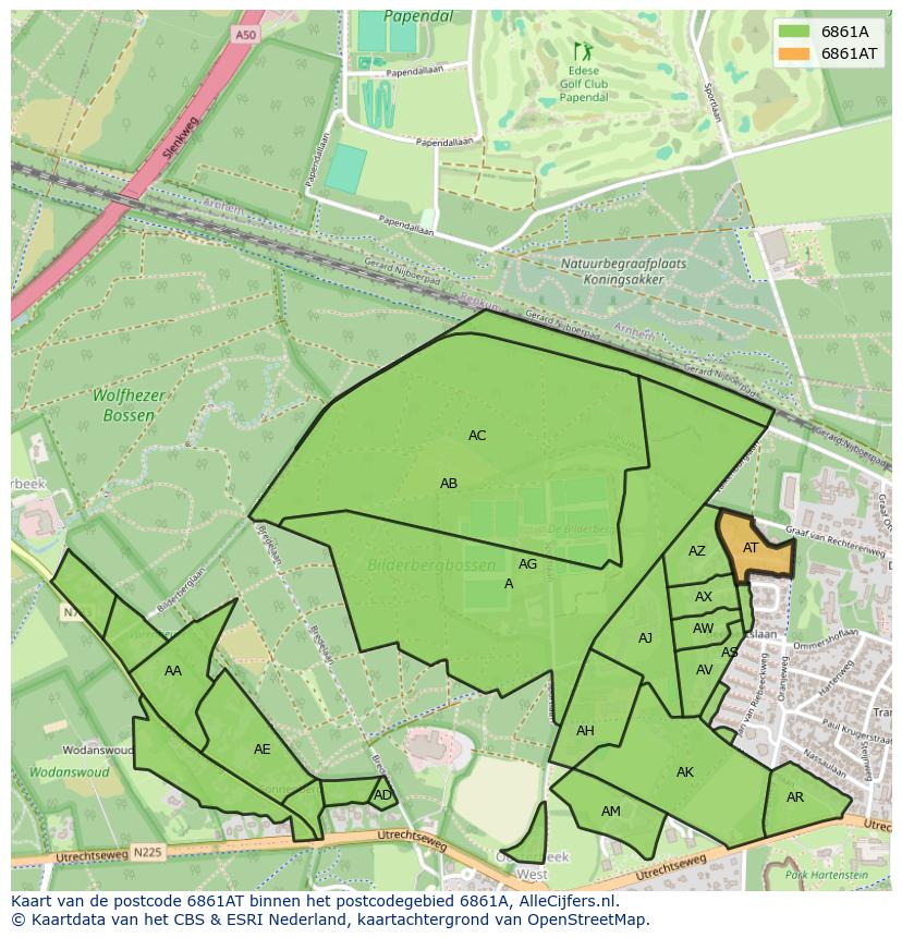 Afbeelding van het postcodegebied 6861 AT op de kaart.
