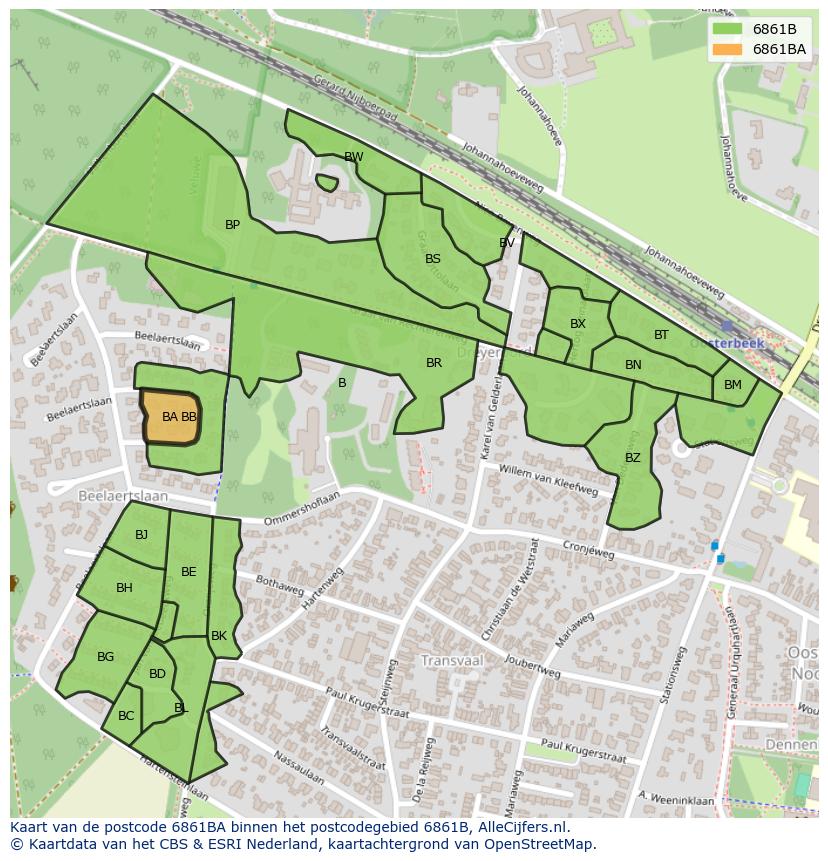 Afbeelding van het postcodegebied 6861 BA op de kaart.