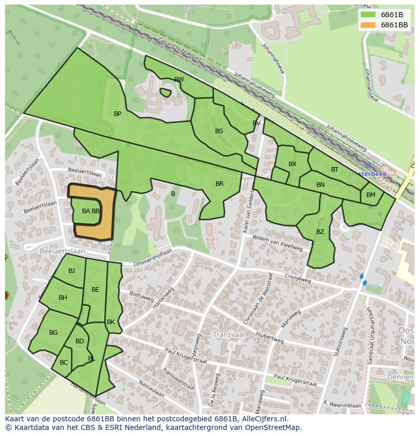 Afbeelding van het postcodegebied 6861 BB op de kaart.