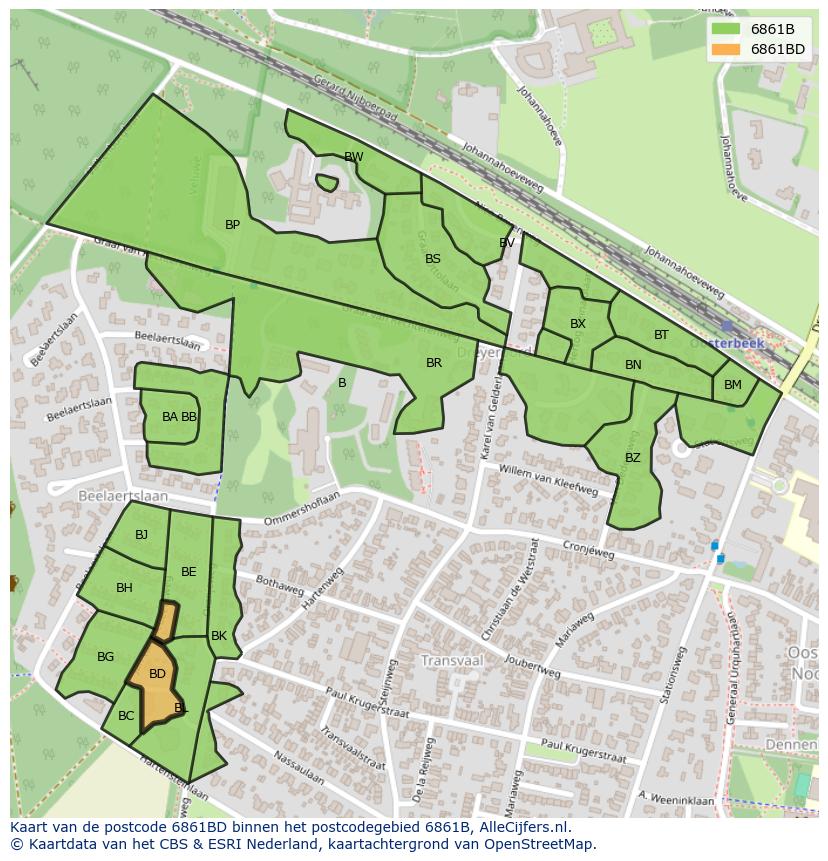 Afbeelding van het postcodegebied 6861 BD op de kaart.