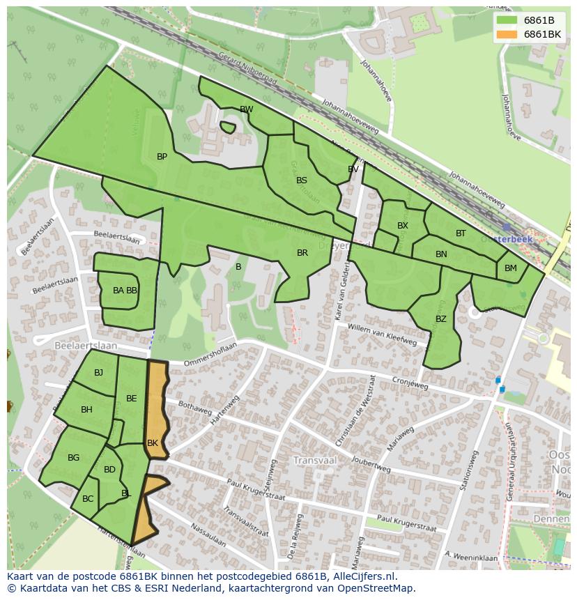 Afbeelding van het postcodegebied 6861 BK op de kaart.