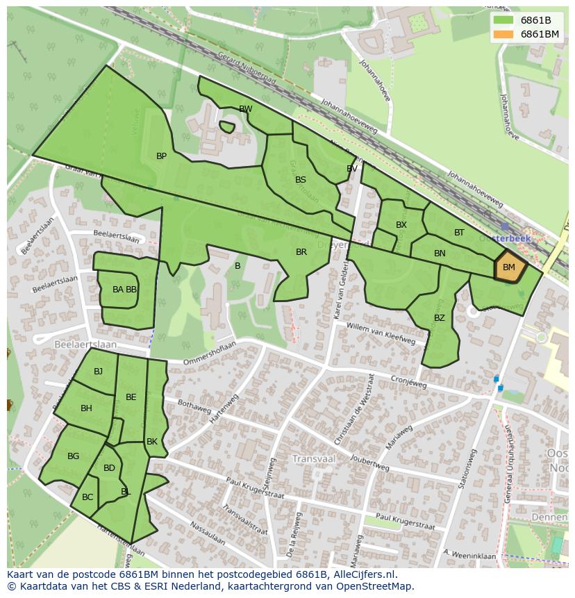 Afbeelding van het postcodegebied 6861 BM op de kaart.