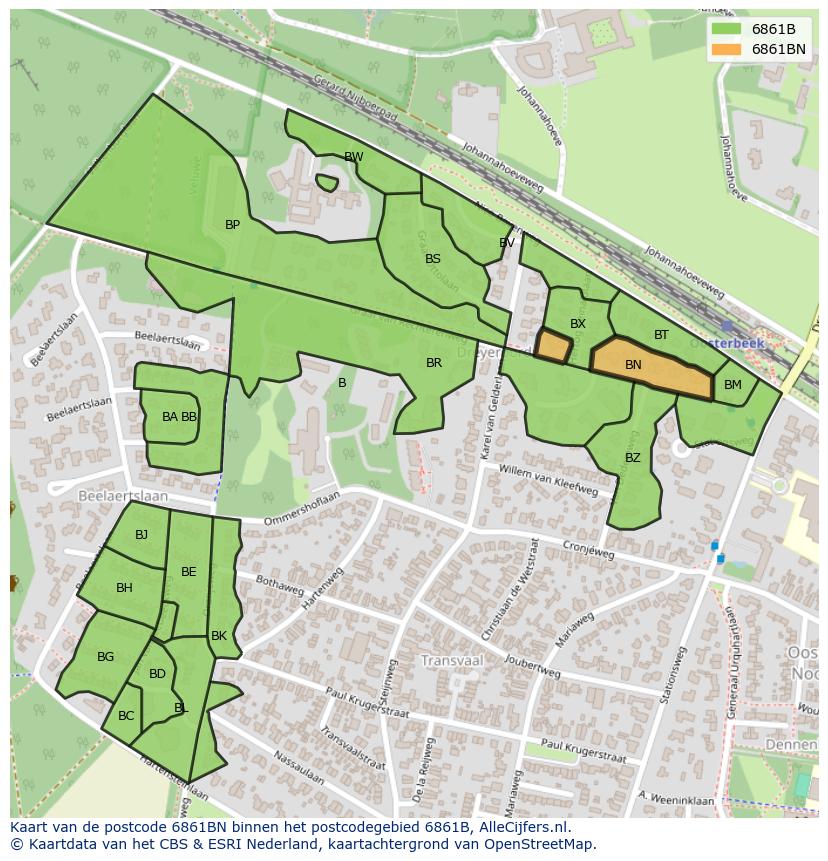 Afbeelding van het postcodegebied 6861 BN op de kaart.