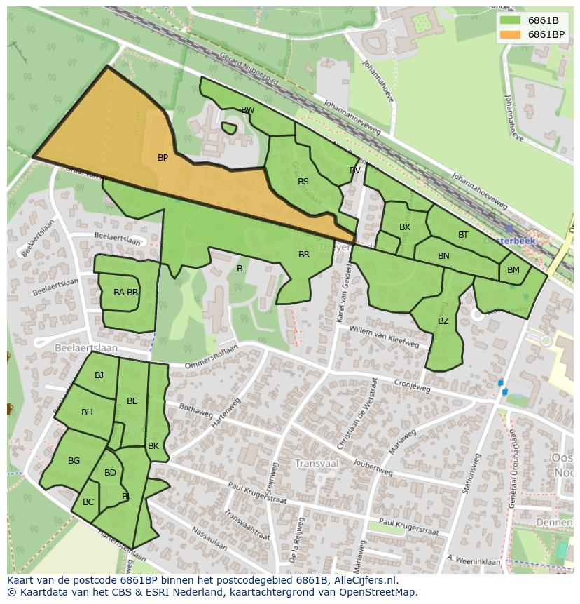 Afbeelding van het postcodegebied 6861 BP op de kaart.