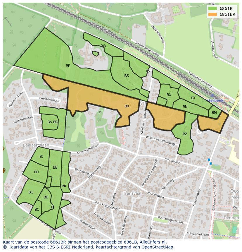 Afbeelding van het postcodegebied 6861 BR op de kaart.