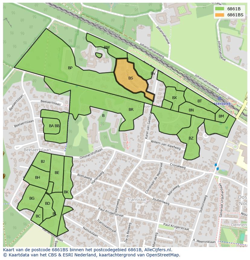Afbeelding van het postcodegebied 6861 BS op de kaart.