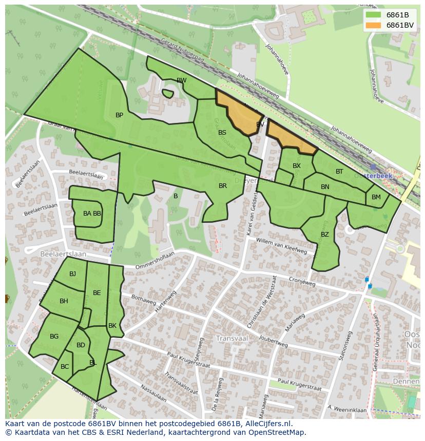 Afbeelding van het postcodegebied 6861 BV op de kaart.