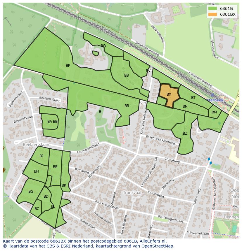 Afbeelding van het postcodegebied 6861 BX op de kaart.