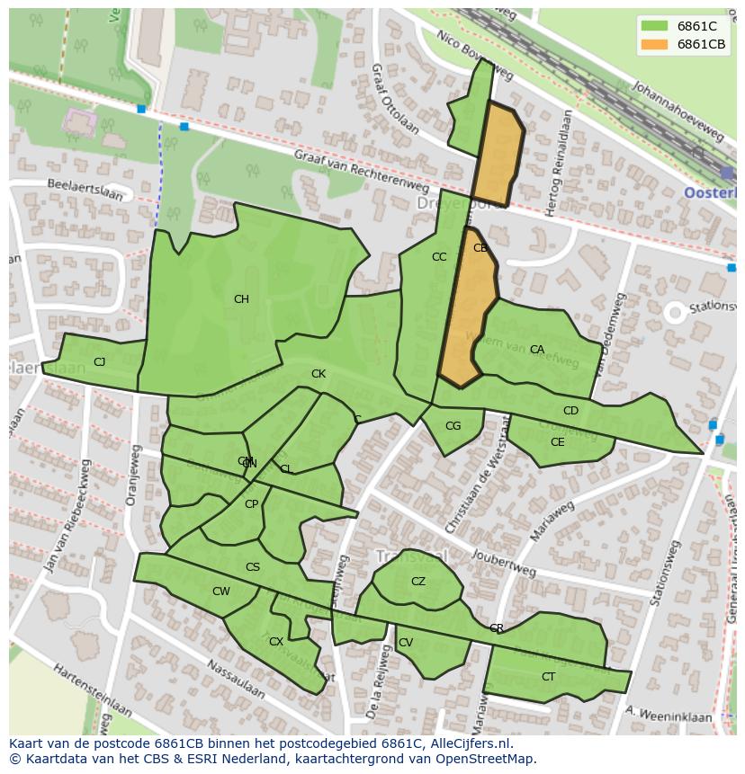 Afbeelding van het postcodegebied 6861 CB op de kaart.